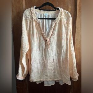 Sundance Gentle Breeze Cotton Gauzey Embroidered Long Sleeve Blouse Size XXL